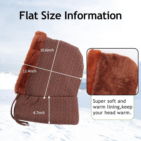 Women Coffee Polyester Warm Thick Fluff Beanie Adult Neck Face Winter Balaclava - Picture 7 of 7
